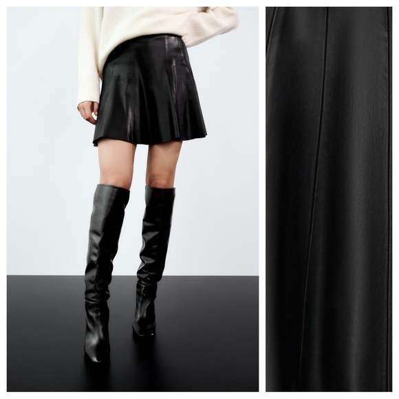 NWT. Zara Black Faux Leather Mini Skirt. Size S. - Picture 3 of 11